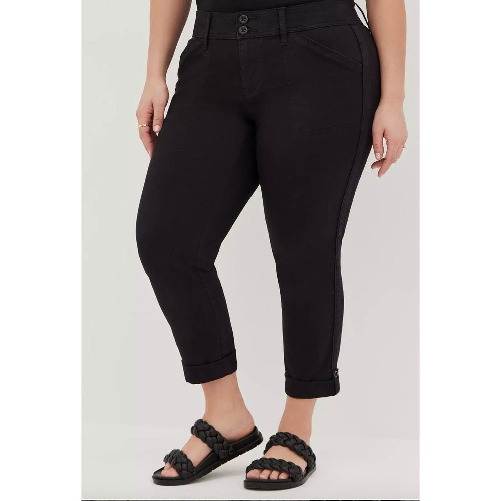 Torrid Twill Aviator Crop Pant Size 14 Black Rolled Hem Flap Pockets Stretch NWT